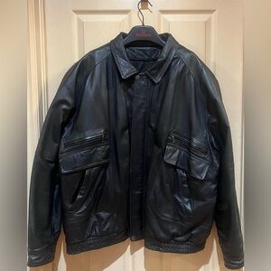 Men's Black Leather Jacket, Size 2XL